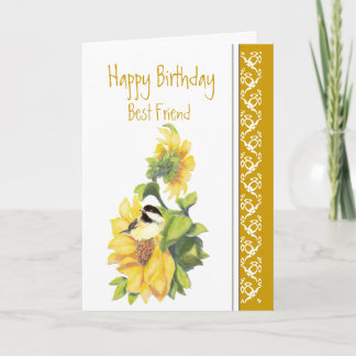 Best Friend Birthday Poem Chickadee & Sunflowers C Kaart