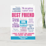 Best Friend Birthday Quote Kaart<br><div class="desc">Heb je een geweldige bijen? Dit geweldige roze en blauwe design zit vol inspirerend citaten en gezegden over beste vrienden. Gezegden zijn 'bezielzusters' en 'niemand krijgt ons zoals wij'. De moderne typografie zorgt voor een stijlvolle kooi. Voeg uw eigen persoonlijk bericht toe om met een bericht voor uw beste vriend...</div>