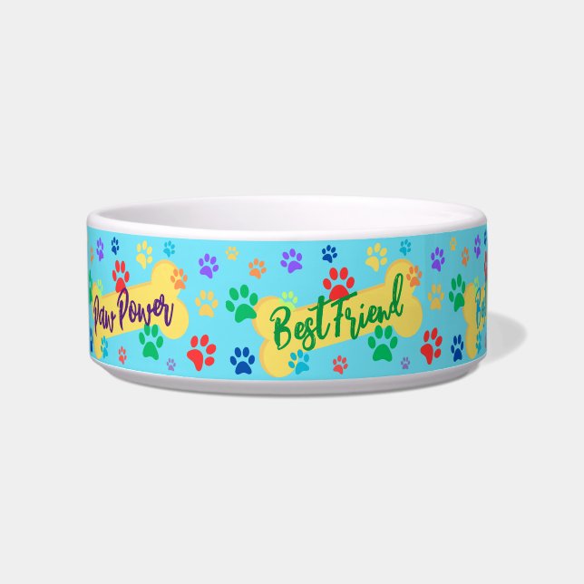 Best Friend Customizable Paws & Bones Dog Bowl Voerbakje (Voorkant)