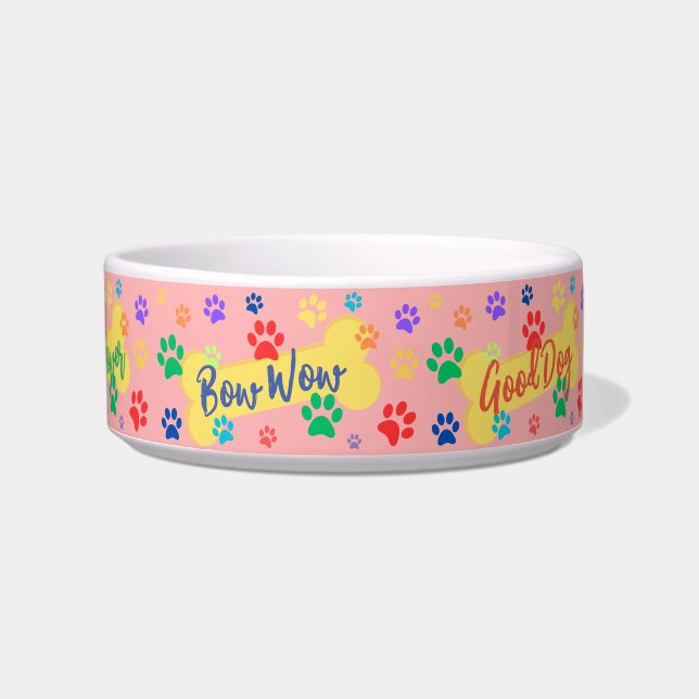 Best Friend Customizable Paws & Bones  Dog Bowl Voerbakje (Voorkant)