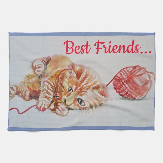 Best Friend Cute Cat Tabby Art Kitchen Tea Towel Theedoek (Horizontaal)