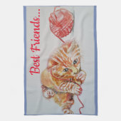 Best Friend Cute Cat Tabby Art Kitchen Tea Towel Theedoek (Verticaal)