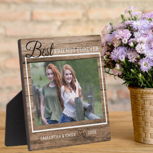 Best Friend Ever Custom Photo Rustic Wood Fotoplaat
