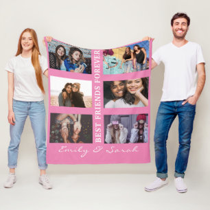 Best Friend Forever Custom 6 Photo collage & Name Fleece Deken