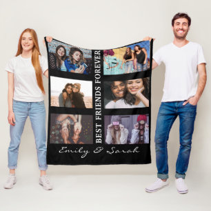 Best Friend Forever Custom 6 Photo collage & Name Fleece Deken