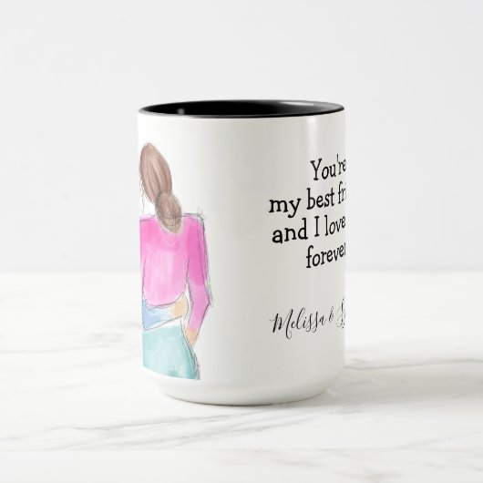 Best Friend Gift Twee brunette meisjes waterverf Mok (Midden)