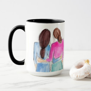 Best Friend Gift Twee brunette meisjes waterverf Mok