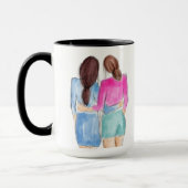 Best Friend Gift Twee brunette meisjes waterverf Mok (Links)