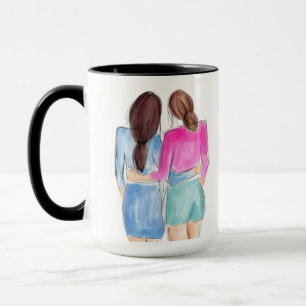 Best Friend Gift Twee brunette meisjes waterverf Mok