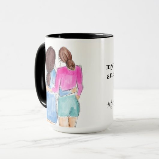 Best Friend Gift Twee brunette meisjes waterverf Mok (Voorkant links)