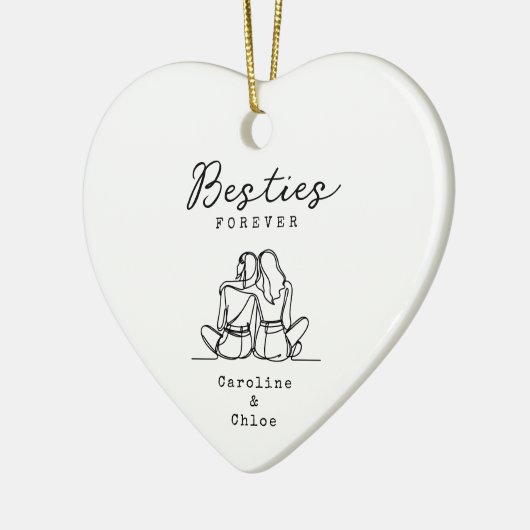 Best Friend Line Art Personalized Names Keepsake Keramisch Ornament (Links)