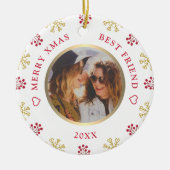 Best Friend Photo Snowflakes Berries Kerstfeest Keramisch Ornament (Voorkant)