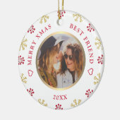 Best Friend Photo Snowflakes Berries Kerstfeest Keramisch Ornament (Links)