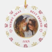 Best Friend Photo Snowflakes Berries Kerstfeest Keramisch Ornament (Achterkant)