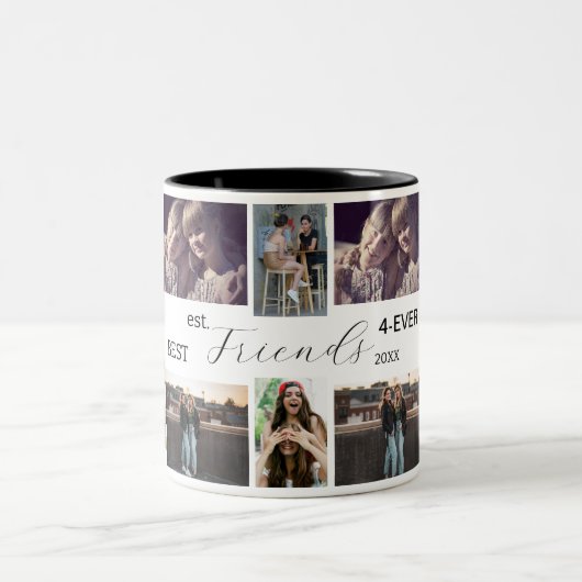 Best Friends 4-Ever – 8 Photo Collage Mug + Year Tweekleurige Koffiemok (Center)