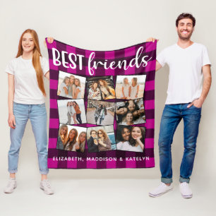 Best Friends 9 Photo Collage Buffalo Pset Pink Fleece Deken