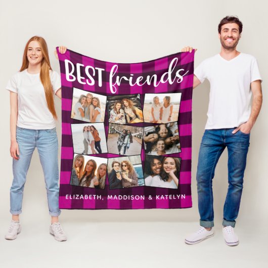 Best Friends 9 Photo Collage Buffalo Pset Pink Fleece Deken (In situ)