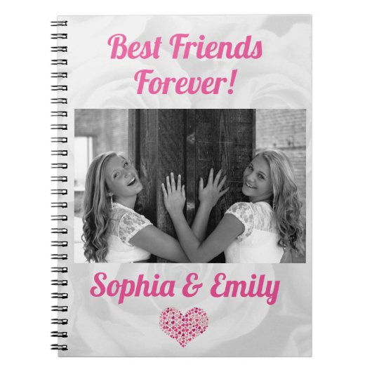 Best Friends Besties BFF toevoegen Fotonamen Stemp Notitieboek (Voorkant)