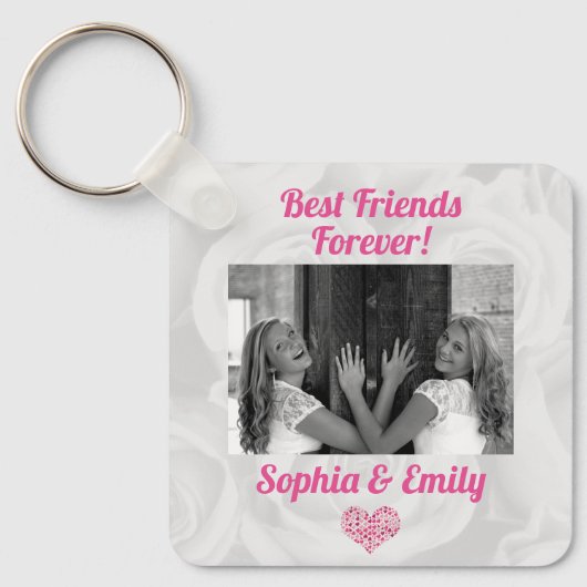 Best Friends Besties BFF toevoegen Fotonamen Stemp Sleutelhanger (Voorkant)