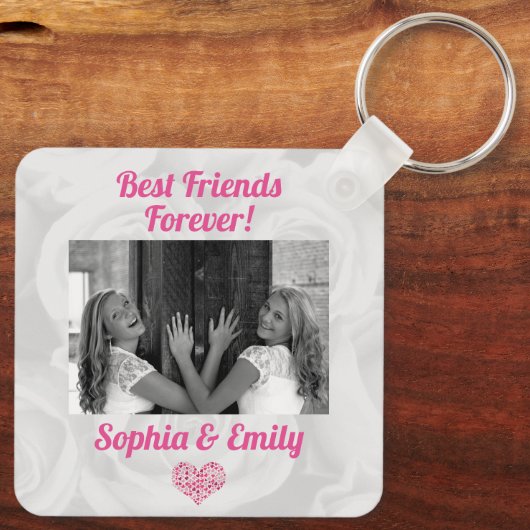 Best Friends Besties BFF toevoegen Fotonamen Stemp Sleutelhanger (Achterkant)