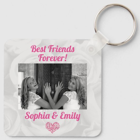 Best Friends Besties BFF toevoegen Fotonamen Stemp Sleutelhanger (Achterkant)