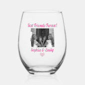 Best Friends Besties BFF toevoegen Fotonamen Stemp Wijnglas Zonder Voet (Voorkant)