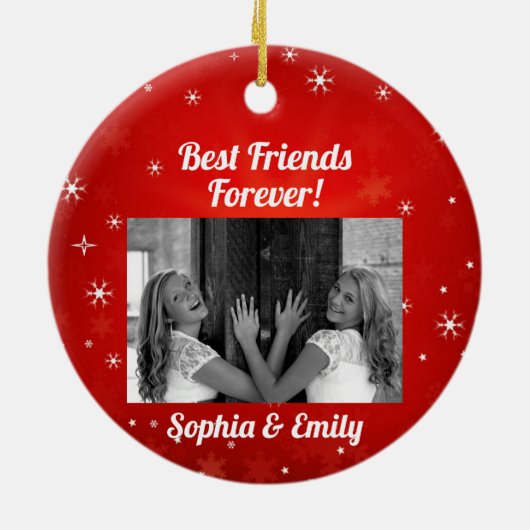Best Friends Besties BFF toevoegen Photo Names Cut Keramisch Ornament (Achterkant)