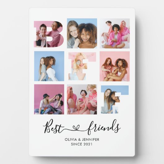 Best Friends BFF Photo Grid Collage Heart Script Fotoplaat (voorkant)