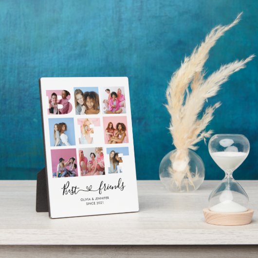 Best Friends BFF Photo Grid Collage Heart Script Fotoplaat (Zijkant)