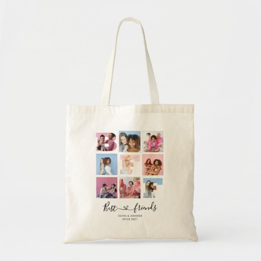 Best Friends BFF Photo Grid Collage Heart Script Tote Bag (Voorkant)
