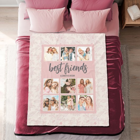 Best Friends BFF Pink Photo Collage with Names Fleece Deken