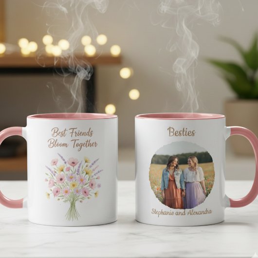 Best Friends Bloom Together Floral Birthday Gift Mok