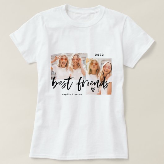 Best Friends | Casual Script and Two Photo Grid T-shirt (Design voorkant)