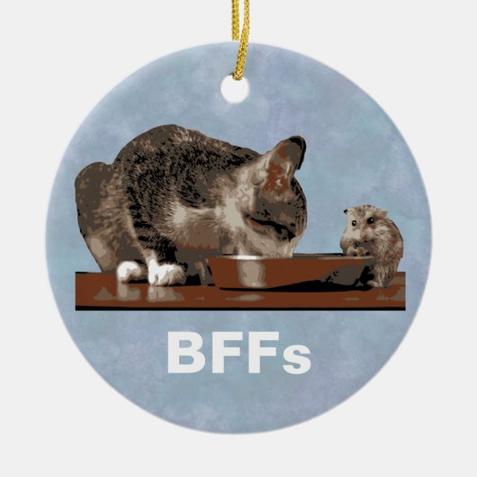 Best Friends Cat & Mouse Sharing Food Bowl Keramisch Ornament (Voorkant)
