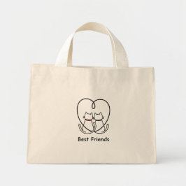 Best Friends Cats Heart Tail Mini Tote Bag