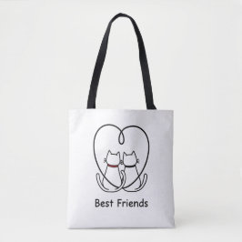 Best Friends Cats Heart Tail Tote Bag