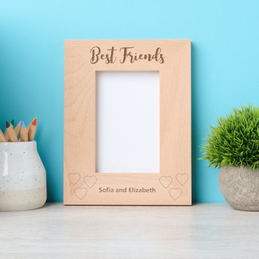 Best Friends Cursive Script Hearts Names Portrait Gegraveerde Lijstjes (Voorkant)