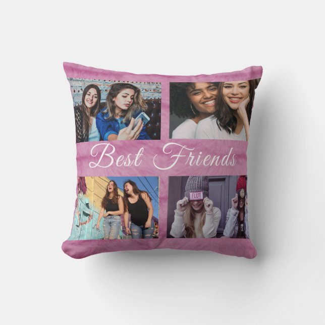 Best Friends Custom 4 Foto Collage roze faux vacht Kussen (Voorkant)
