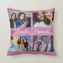 Best Friends Custom 4 Foto Collage roze faux vacht Kussen