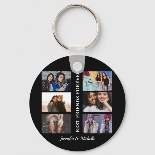 Best Friends custom names en 6 foto collage bff Sleutelhanger (Voorkant)