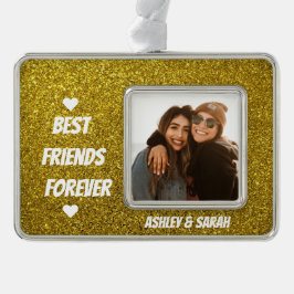 Best Friends Custom Photo and Name Gold Glitter Verzilverd Omlijst Ornament