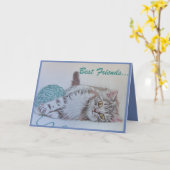 Best Friends Cute Cat Art Greetings Kaart (Gele Bloem)