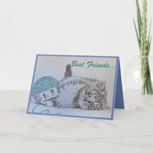 Best Friends Cute Cat Art Greetings Kaart