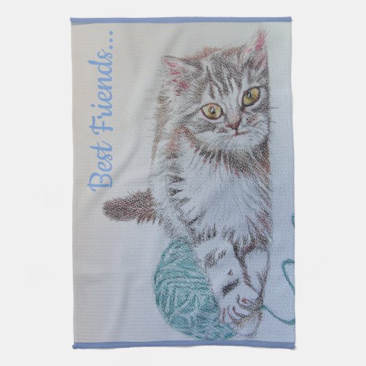 Best Friends Cute Cat Art Kitchen Tea Towel Theedoek (Verticaal)