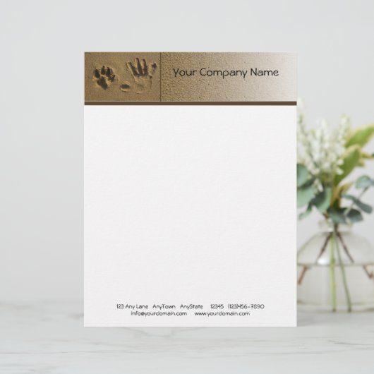 Best Friends Dog Paw and Hand Print in de zand Briefhoofd Ontwerp (Staand voorkant)