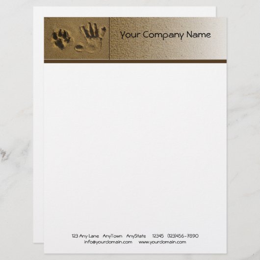 Best Friends Dog Paw and Hand Print in de zand Briefhoofd Ontwerp (Voorkant / Achterkant)