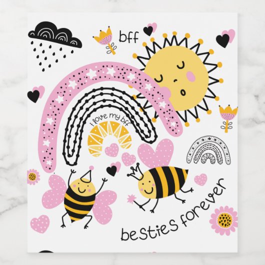 Best Friends for ever Cute BFF Girls Wijn Etiket (Enkel label)