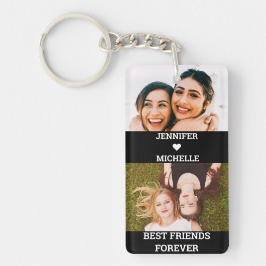 Best Friends Forever 4 Custom Photo and Name black Sleutelhanger (Voorkant)