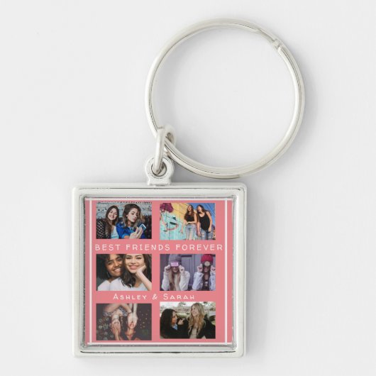 Best Friends Forever BFF Custom 6 Photo Collage Sleutelhanger (Voorkant)