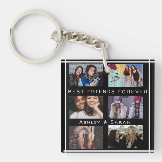 Best Friends Forever BFF Custom 6 Photo Collage Sleutelhanger (voorkant)